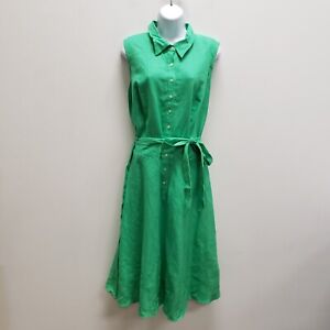 Lauren Ralph Lauren Womens Linen Midi Dress Size 20 Green Sleeveless Button