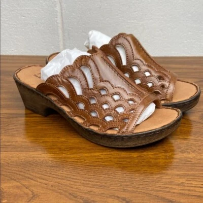 NWOB Josef Seibel Rebecca 23 Brown Leather Mules with Wedge Heel EU37/US6-6.5 - Image 1 of 4