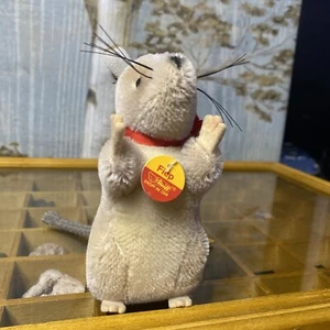 Vintage STEIFF Germany 5” Mohair FIEP Maus 1308/12 Mouse Red Bow Rare - Picture 1 of 12