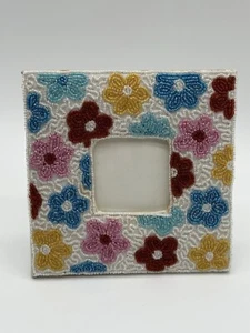 Vintage Flower Beaded Padded Picture Frame 6.5” - Picture 1 of 12