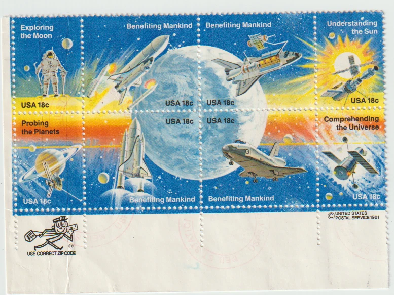 US Scott #1919a Used Zip Block  of 8 ,1981 Space Achievement - Image 1 of 1