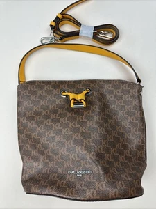 KARL LAGERFELD PARIS Adele Medium Drawstring Bucket Bag Handtasche Brown Monogram - Bild 1 von 11