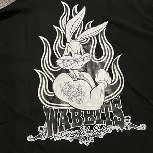 Looney Tunes Wabbits Custom Biker Club Button Down Shirt Black Large New - Picture 1 of 9