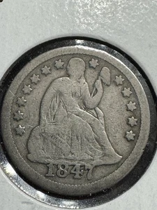 Moneda de diez centavos sentada 1847, mejor fecha, mejor estado, envío gratuito - Imagen 1 de 2