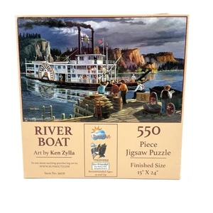 SUNSOUT JIGSAW PUZZLE "RIVER BOAT" KEN ZYLLA 550 PIECES 15" X 24" - Picture 1 of 9