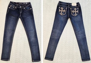 MISS ME Jeans Signature Skinny Size 27 Inseam 31 Embellished Pockets Rhinestones - Picture 1 of 14