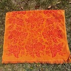 Vintage Sculpted Rose Terrycloth Fringed Bath Towel MCM Orange Red Retro 25x44