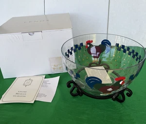 New in Box Lenox Morning Rooster Bowl w/ Cast Iron Stand/Papers-Christmas Gift? - Picture 1 of 9