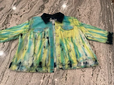 Lori Goldstein LOGO DENIM Jean Tie Dye Blue Green Jacket Coat Plus 24W 24 - Image 1 of 4