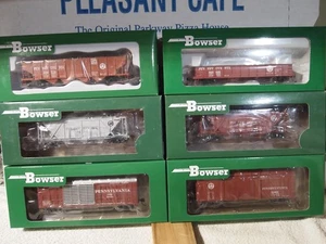 BOWSER  PENNSYLVANIA  FREIGHT  CARS 2-COV.HOP, 1-HOPR,1-STOCK,1-40'BOX,1-GON PR1 - Picture 1 of 4