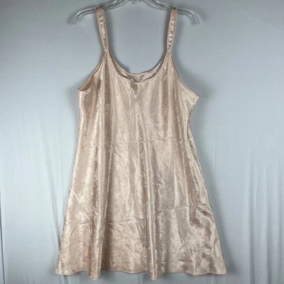 Vtg 90s Y2K Oscar de la Renta Pink Label 1X Damask Slip Dress Nightgown Pink - Image 1 of 4