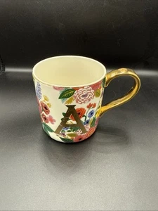 Anthropologie Rifle Paper Co Floral Kaffeebecher Teetasse Monogramm Gold Initiale A - Bild 1 von 8