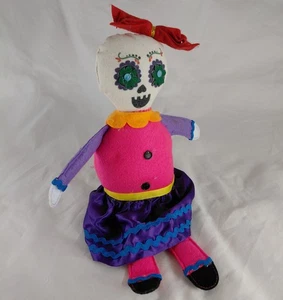 💀Day Of The Dead Sugar Skull Woman Felt Plush Shelf Sitter Dia De Los Muertos - Picture 1 of 8