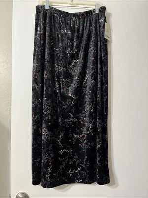 Vntg Bentley Plus Skirt-X Black Velour Pull On Silver Metallic Red Pencil NWT KM Foto 1 de 4