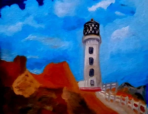 Original Ölgemälde Castle Point Art Neuseeland Kunstwerk Leuchtturm Kunst - Bild 1 von 3