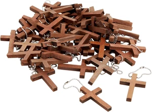 Mini Cross Keychain Set - 50 Dark Brown Wood Accents for Crafts & Jewelry - Picture 1 of 12