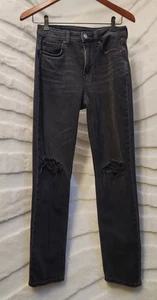 American Eagle Damen Strigid Mom Jeans Größe 2 Regular Schwarz High Rise Denim 2R - Bild 1 von 8