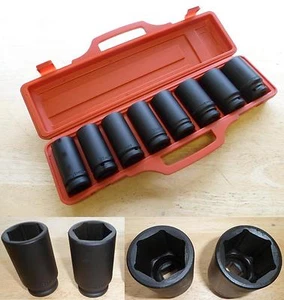 3/4" Deep Reach Impact Rated Socket Set 4 Impact Drivers Wrench Air Tools 8 Pc - Picture 1 of 1