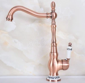 Antique Red Copper Kitchen Sink Faucet Single Hole Swivel Spout Basin Mixer Tap - Picture 1 of 8