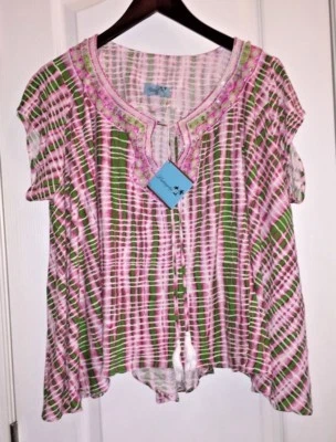 Traje de baño túnica con cuentas rosa frontal con corbata Letarte Hawaii para mujer nuevo con etiquetas $298 Foto 1 de 4