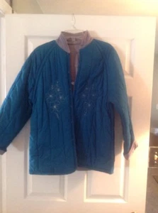 Panache , Indian , quilted , reversable jacket . Teal , gray , Large - Picture 1 of 12