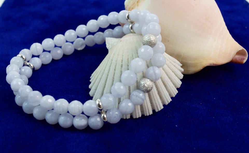 Bracciale Elasticizzato due fili in Calcedonio e Argento 925. Made in Italy - Immagine 1 di 1