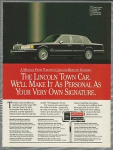 1992 LINCOLN TOWN CAR advertisement, Canadian, print ad - Foto 1 di 3