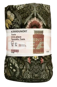 Brand New IKEA KARRDUNORT Dark Green Twin Duvet Cover and Pillowcase 205.363.31 - Picture 1 of 2
