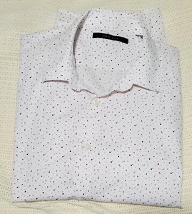 Perry Ellis Mens Slim Shirt - L - White Red Blue Dotted Short Sleeve Button-Up - Picture 1 of 14
