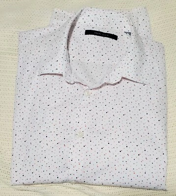 Perry Ellis Mens Slim Shirt - L - White Red Blue Dotted Short Sleeve Button-Up - Image 1 of 4