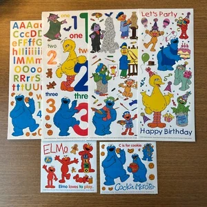 Vintage Sesame Street Stickers Birthday Elmo Cookie Monster ABC 123 Count Zoe - Picture 1 of 7