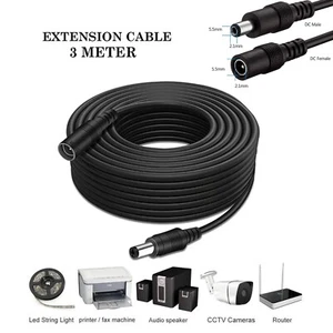 3 Meter 12V DC POWER EXTENSION CABLE for CCTV CAMERA LED /DVR/ PSU LEAD UK - Picture 1 of 9