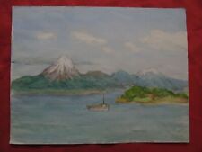 Wunderschönes Aquarell 1930 von G.PATER "Lago Puyehue und Vulkan Osorno Chile"