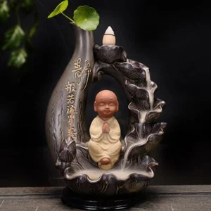 Yellow Decorative Monk Waterfall Backflow Incense Burner With Free 48 Cones - Picture 1 of 1