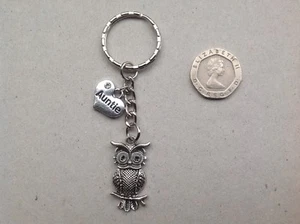 Personalised Handmade Owl AUNTIE, AUNT, NIECE, SISTER, DAUGHTER Charm Keyring. - Picture 1 of 8