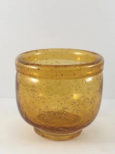 Vintage Heavy Amber Bowl W/ Seed Bubbles & Clear Base 5” Diameter X 4 1/2” Tall - Picture 1 of 8