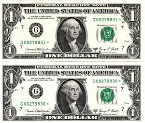 $1 1969D 2 G/* BLOCK  CHICAGO  STAR NOTE  CON. CU - Picture 1 of 1