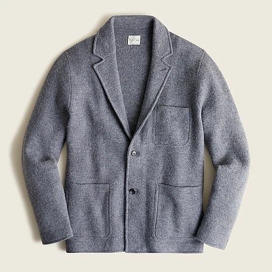 $188 NWT J. Crew Heather Gray L boiled wool cardigan blazer men w/patch pockets - Image 1 of 1