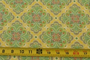 26" Long, Green & Pink Floral Lattice on Yellow, Moda, Jung, Japan, V398 - Picture 1 of 8