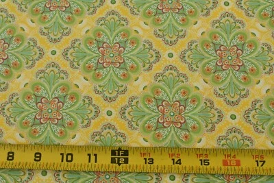 26" Long, Green & Pink Floral Lattice on Yellow, Moda, Jung, Japan, V398 - Image 1 of 4