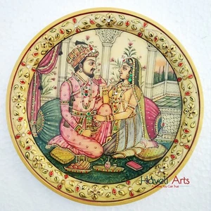 Decorative plates 9" Marble Stone Handmade Mumtaj shahjahan painting Home decor  - Picture 1 of 4