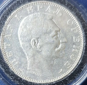 1915 SERBIA 2 Dinar Silver Coin - Picture 1 of 2
