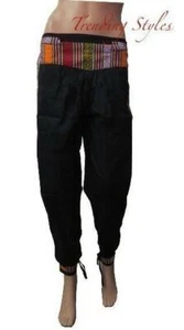 BLACK HIPPIE MONEY BELT ALADDIN INDIAN SOLID CASUAL HAREM PANTS FREE SHIPPING - Picture 1 of 2