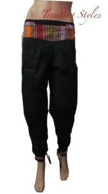 BLACK HIPPIE MONEY BELT ALADDIN INDIAN SOLID CASUAL HAREM PANTS FREE SHIPPING - Image 1 of 2