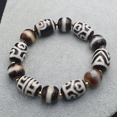 Patrón de jarrón tesoro tibetano del Himalaya y pulsera de cuentas de ágata Diz de 1 línea Foto 1 de 4