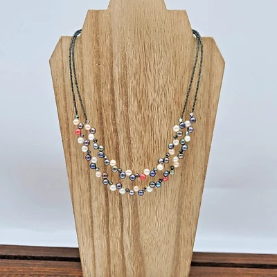 Collar Lia Sophia TAHITIAN 16-19" tono plata perlas de agua dulce y cristales cortados Foto 1 de 4