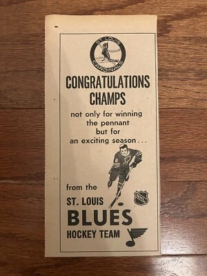 1968 Vintage "ST. LOUIS CARDINALS" {ST. LOUIS BLUES} CHAMPS Advertisement, RARE! - Image 1 of 2