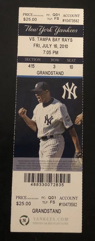 2010 NY Yankees Ticket George Steinbrenner Memorial Night 7/16/2010 Rivera Win Cover