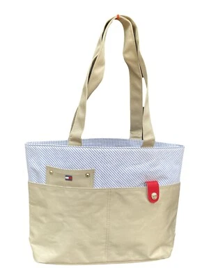 TOMMY HILFIGER TOTE BAG  Vintage Women's Small Beige Blue NEW - Image 1 of 4