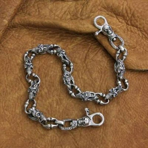 925 Sterling Silver Skull KeyChain Biker Wallet Chain DIY Accessories TA263WCC - Picture 1 of 26